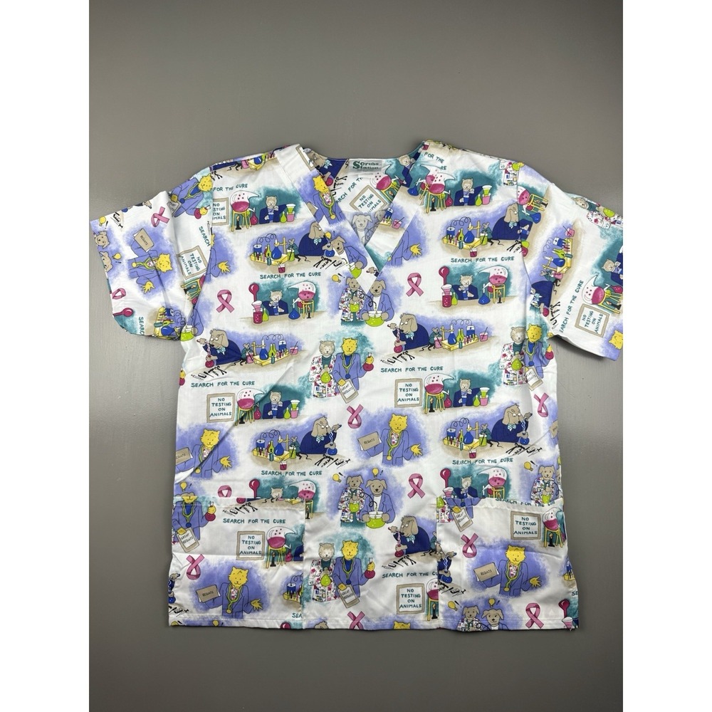 Scrubs Station VS Collection Women's V Neck Scrub Top Size XL Breast Cancer Cure